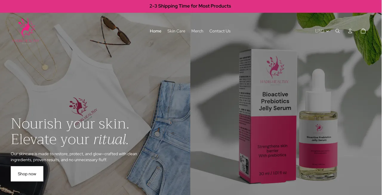 Hadis Healthy Skin website example